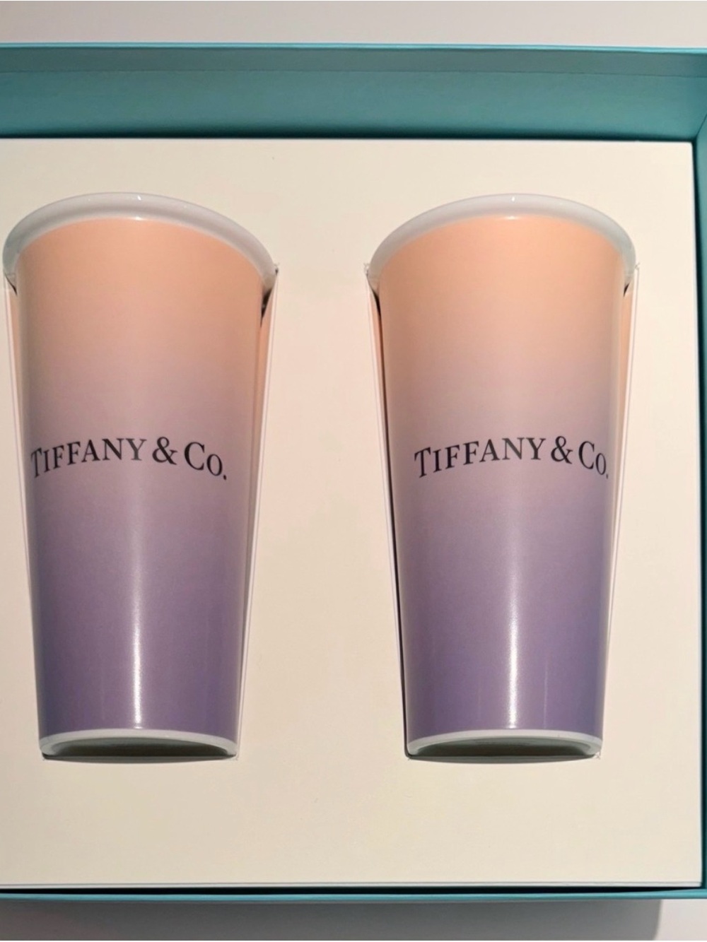 *Brand New* Tiffany & Co. Bone China Gradient Peach-Purple Large Coffee Cups